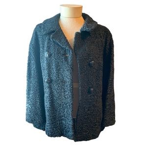 Vtg Genuine Curly Lamb Fur Black Glossy Shearling Half Overcoat Swing Coat